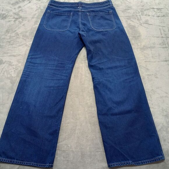 Free People We The Free Button Fly Flare Jeans 32 x 32 Night Sky Blue Trouser - Picture 10 of 16